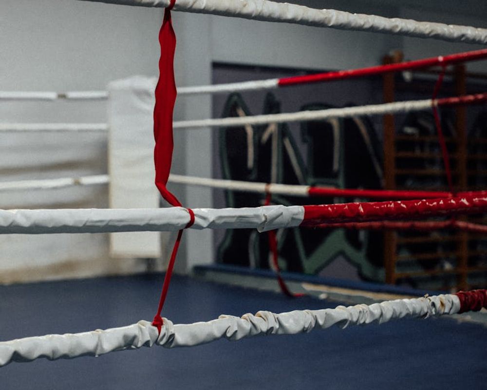 Close up of sports equipment and clean training environment.